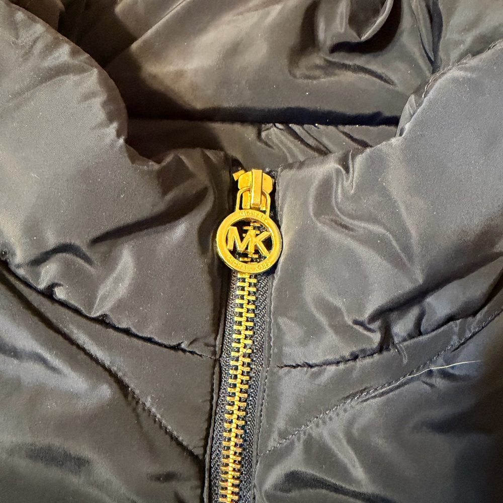 Michael Kors Navy Puffer Vest with Gold MK Zipper